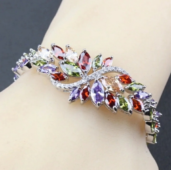 BEAUTIFUL Natural Multi-Gemstones Silver Bracelet - Picture 3 of 3